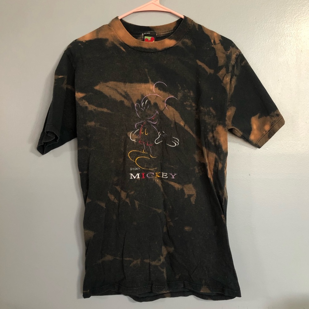 Black bleached tie-dye Mickey Mouse T-shirt